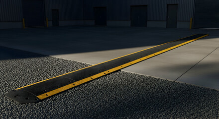 Long Speed Bump Installed On Dark Asphalt Surface For Traffic Calming Measures