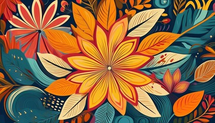 colorful seasonal patterns showcase leaves flowers and sun motifs on a vibrant background appealing to diverse artistic themes