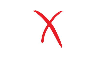 Hand-drawn red cross marker. Grunge red x sign. Red cross marker transparent png.