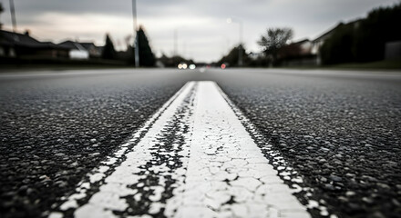 Low angle view of a road with a white line stretches into the distance highway