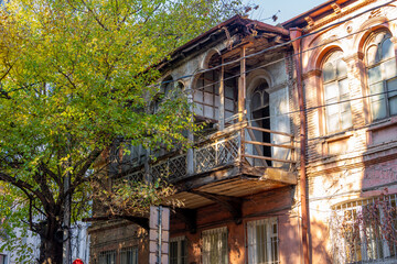 Old Tbilisi with its characteristic ornate balconies. Colorful autumn in Tbilisi