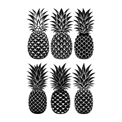 Six stylized black silhouette pineapples arranged in two rows on a white background