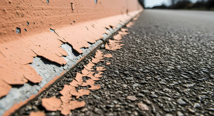 Macro Image Showing Damage to a Road Barrier Edge with Flaking Paint