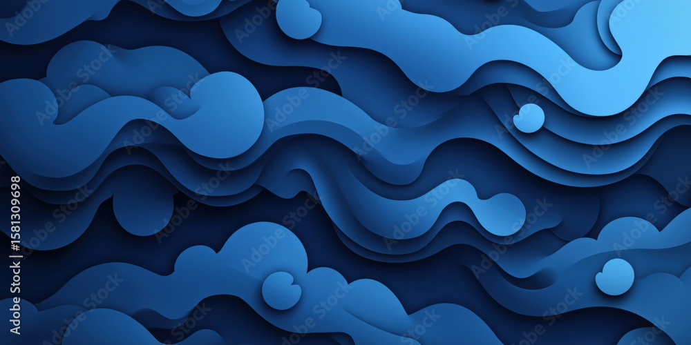 Poster abstract blue wave pattern with layered shapes and smooth curves for modern design.