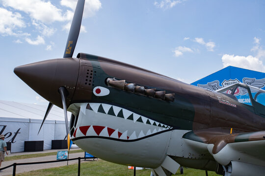 Curtiss P-40 Warhawk with Iconic Sharkmouth Nose Art Displayed at Airshow