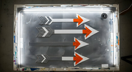 Illuminated Arrows Indicate Direction on a Textured Surface with Bright Light