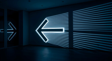 Illuminated Arrows Pointing Different Directions In A Dim Interior Environment