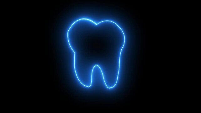 Teeth animation by cyan color neon on black background.
