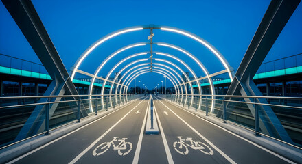 Illuminated Bicycle Path Modern Architecture Night View Structure