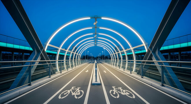 Illuminated Bicycle Path Modern Architecture Night View Structure - Powered by Adobe