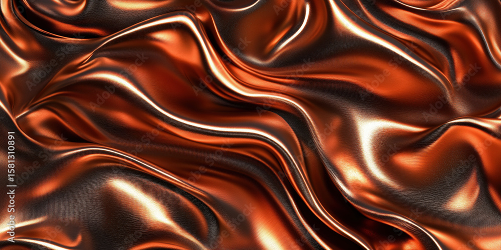 Aufkleber shimmering copper fabric texture with flowing waves and intricate patterns.