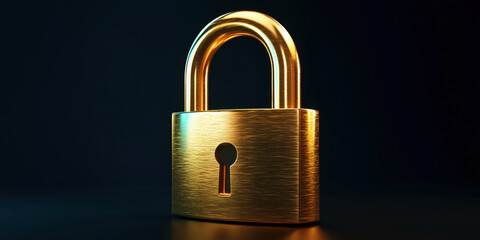 Naklejka premium Golden padlock with shiny metallic finish on dark background for security concepts.
