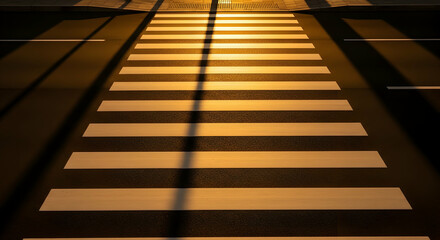 Illuminated Crosswalk at Night with Striking Shadows and Geometric Patterns