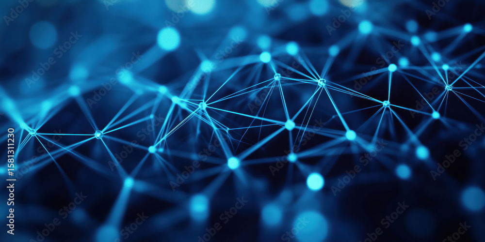 Aufkleber abstract network connections in blue tones representing digital technology and data flow.