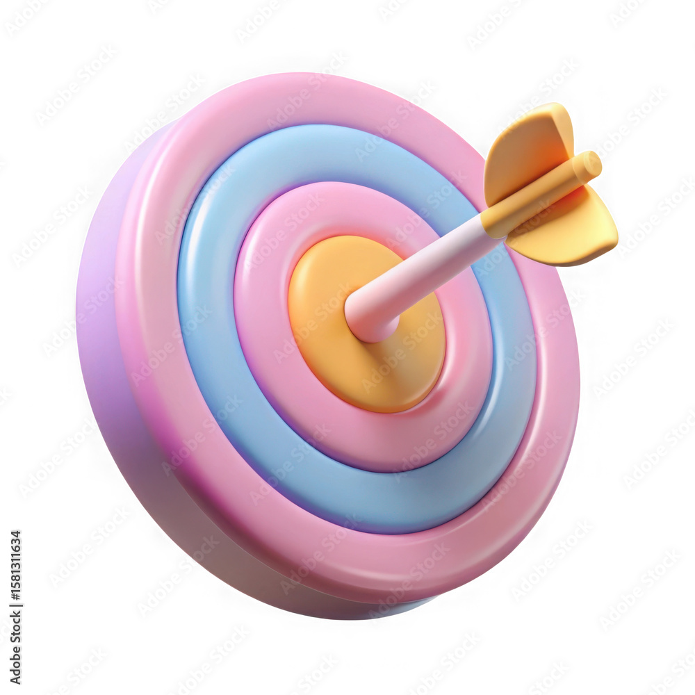 Poster 3d rendered target with arrow hit in the bullseye isolated on transparent background