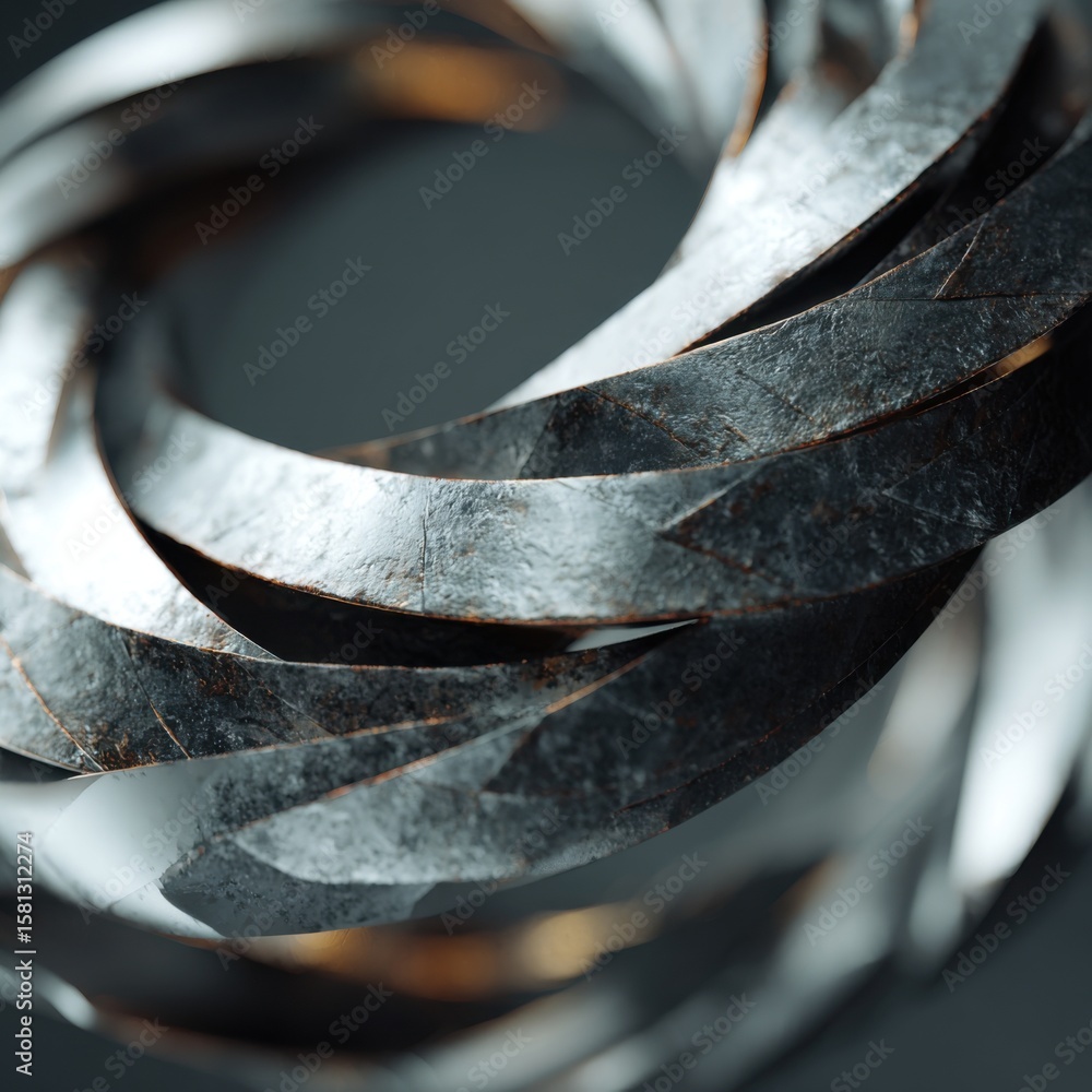 Poster a detailed metallic sculpture showcases craftsmanship with its intertwining design and reflective su