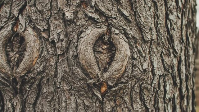 Tree trunk with knot holes resembling eyes
