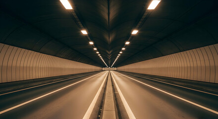 Illuminated Passage Inside Modern Tunnel With Symmetric Perspective