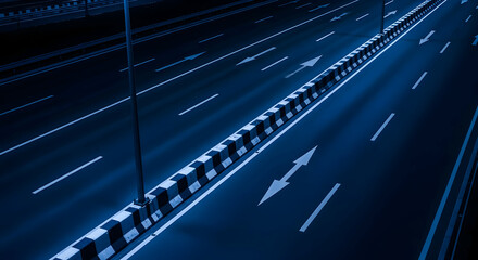 Night View Of An Empty Modern Highway Asphalt Road At Twilight