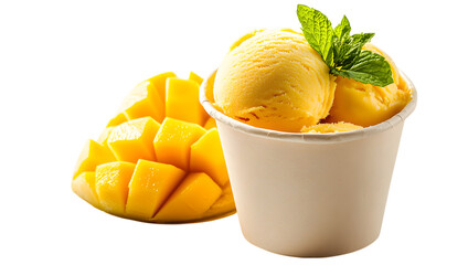 A bowl of ice cream with a green leaf on top