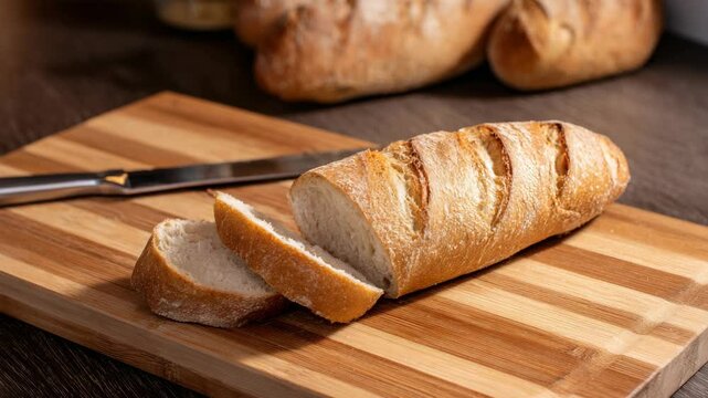 Sliced loaf of bread on a wooden cutting board