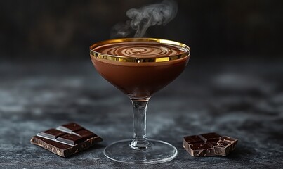 Warm Chocolate Beverage In Gold Rimmed Glass