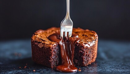 Warm Chocolate Cake With Dark Chocolate Sauce Rustic Dessert Food Photography