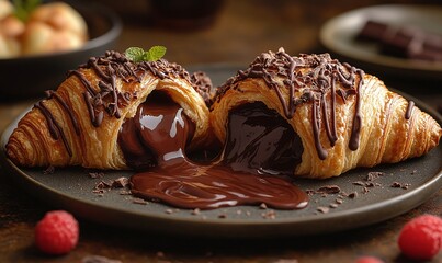 Warm Chocolate Croissants with Berry Garnish