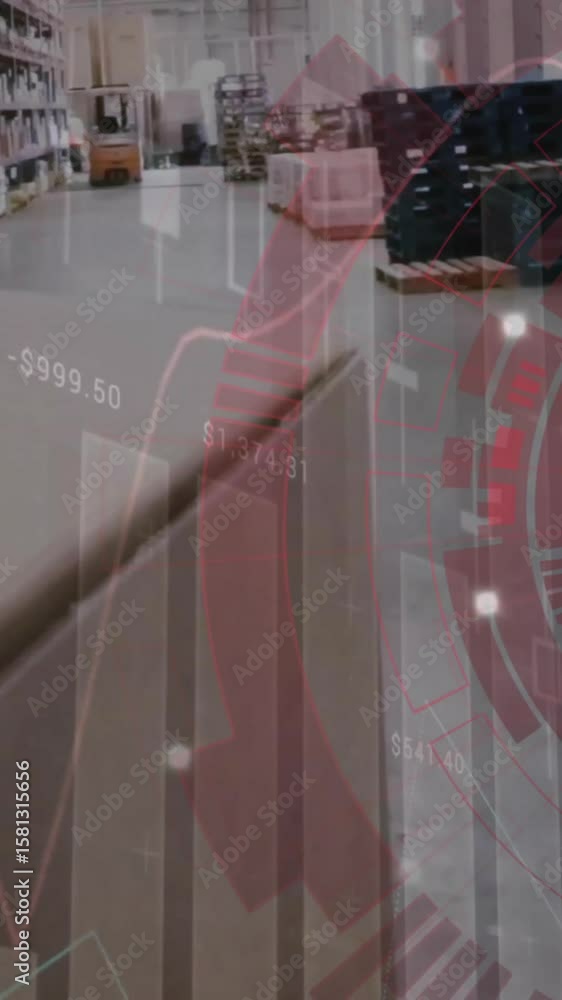 Poster animation of scope and data processing over robot in warehouse