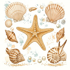 Charming Watercolor Seashells & Starfish: Coastal Decor, Art Prints & Ocean-Inspired Gift Set
