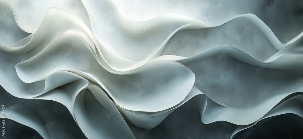 Aufkleber abstract flowing waves in soft white and gray tones creating a serene atmosphere.