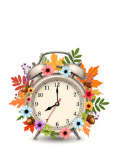 Autumn Clock with Flowers - Perfect for Fall Decor, Greeting Cards, Wall Art, or Seasonal Promotions