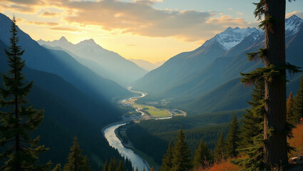Stunning Majestic Mountain Landscape with Snow-Capped Peaks and Clear Blue Sky in Scenic Wilderness

