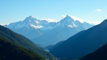 Stunning Majestic Mountain Landscape with Snow-Capped Peaks and Clear Blue Sky in Scenic Wilderness

