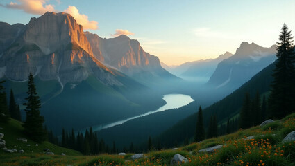 Stunning Majestic Mountain Landscape with Snow-Capped Peaks and Clear Blue Sky in Scenic Wilderness

