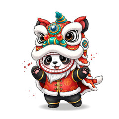 Fototapeta premium Adorable Panda in Chinese Lion Dance Costume, Perfect for Lunar New Year Decor and Festive Art