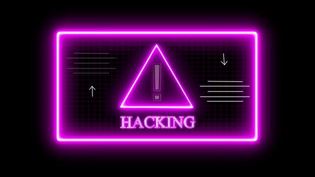 Hacked icon ,Warning hack security breach computer hacking warning message hacked alert Animation of hacked text banner, microprocessor connections