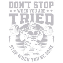 Strong Gorilla lifting Weight: A powerful gorilla embodies strength and determination as it lifts a barbell, accompanied by an inspirational message urging perseverance. 