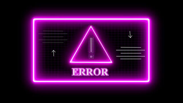 Error messages with exclamation mark symbol appearing chaotically on computer screen. During system failure or hacker attack. Error in program code listing, red crash on software developer screen.
