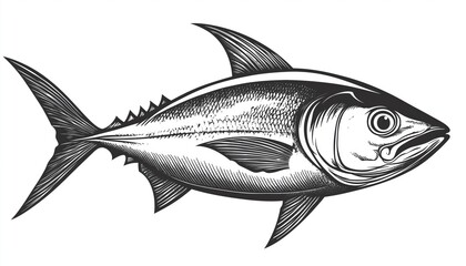 Fototapeta premium Seafood Company'S Logo Featuring Tuna Fish Motif And Brand Label For High-Quality Seafood Products, Designed As Emblem For Brand Recognition.