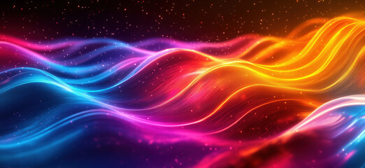 Obraz premium Colorful abstract waves with glowing lines and particles in vibrant hues.