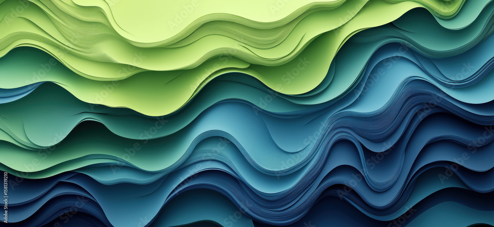 Poster colorful abstract waves in green and blue tones creating a dynamic visual texture.