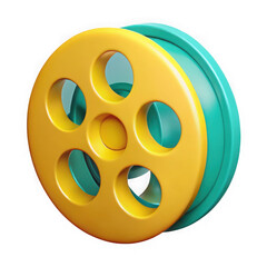 Obraz premium Yellow and teal film reel icon isolated on transparent background