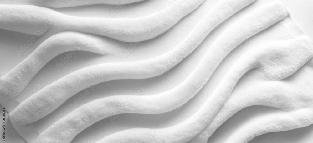 Poster textured white fabric with wavy patterns creating a soft and elegant appearance.