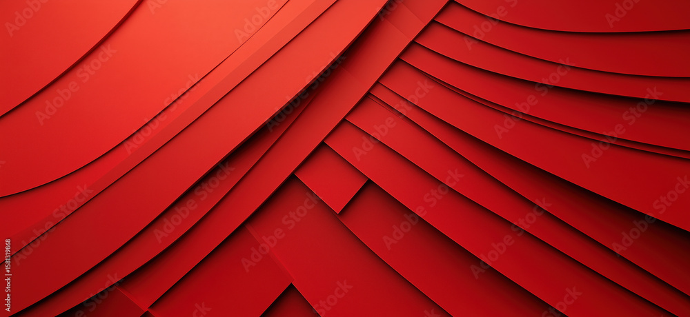 Poster red abstract background with layered paper design and smooth curves.