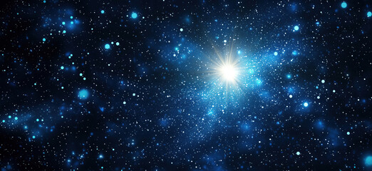 Obraz premium Stunning cosmic scene with bright star and vibrant blue galaxy background.