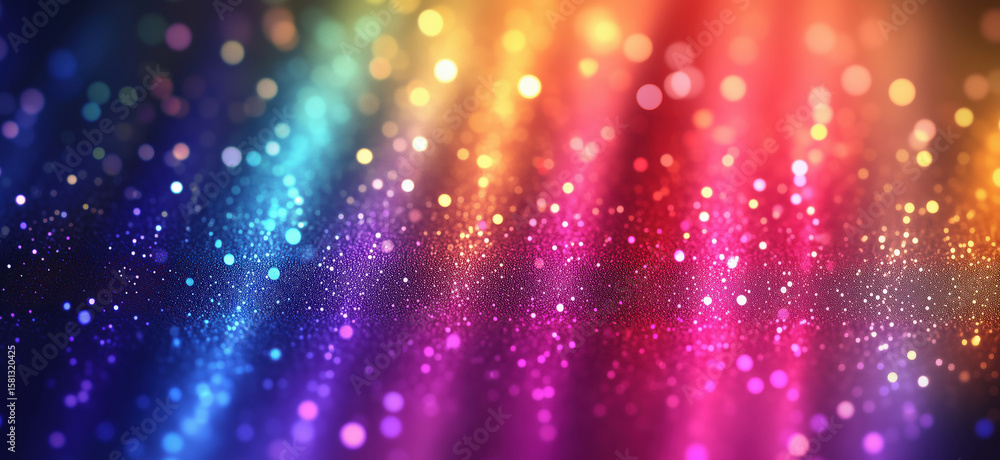 Poster colorful abstract background with vibrant bokeh lights and sparkling particles.