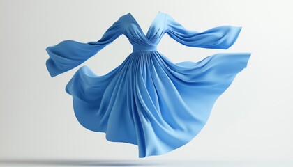 Floating Blue Wrap Dress Captured In Studio Shot - A Photograph Capturing A Blue Wrap Dress Floating In A Studio Setting.