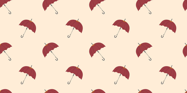 Red umbrella seamless pattern on beige background. Vector background with symbol of autumn and spring for print, card, banner, wrapping paper, invitation, season design