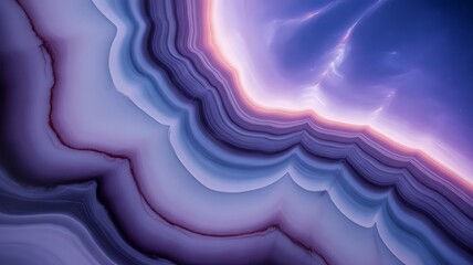 Obraz premium Abstract macro view of a purple and blue agate slice with glowing pink and white edges